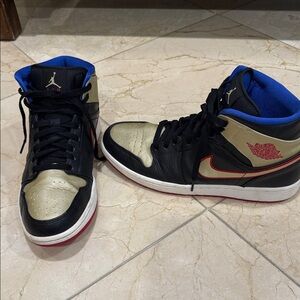 Nike AirJordan mid 1  Black, Red Gold, and blue Men's Sneakers